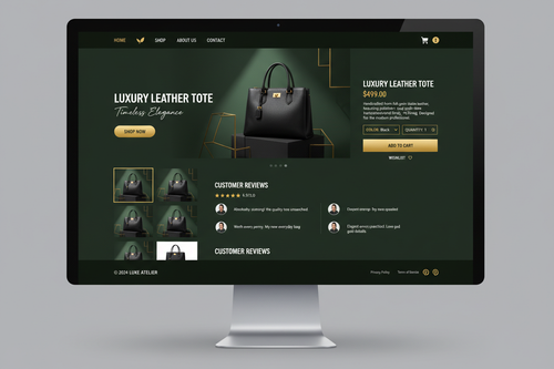 gerate image ecommerce page whit color dark green white black and gold